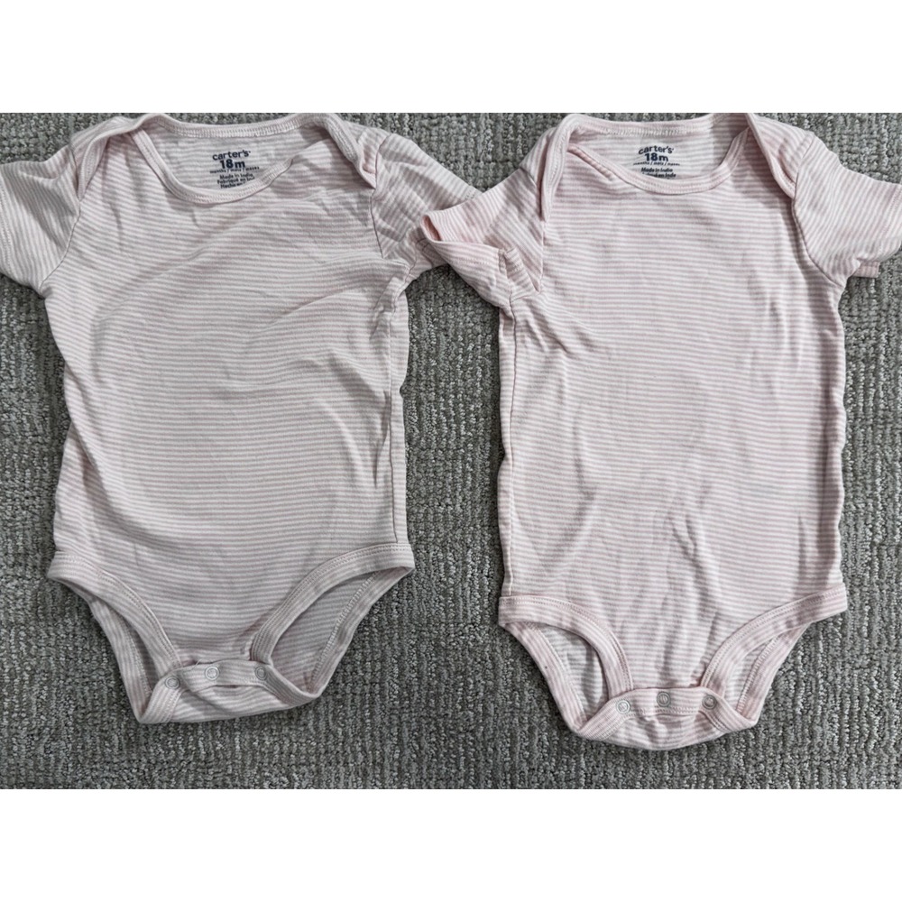 Carters Baby Girls Pink White Striped Short Sleeve Bodysuits 2 Pack 18 Months